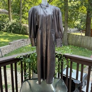 Giovinezza Moda By Rocco Long Metallic Silver Leather Coat Vintage M Medium